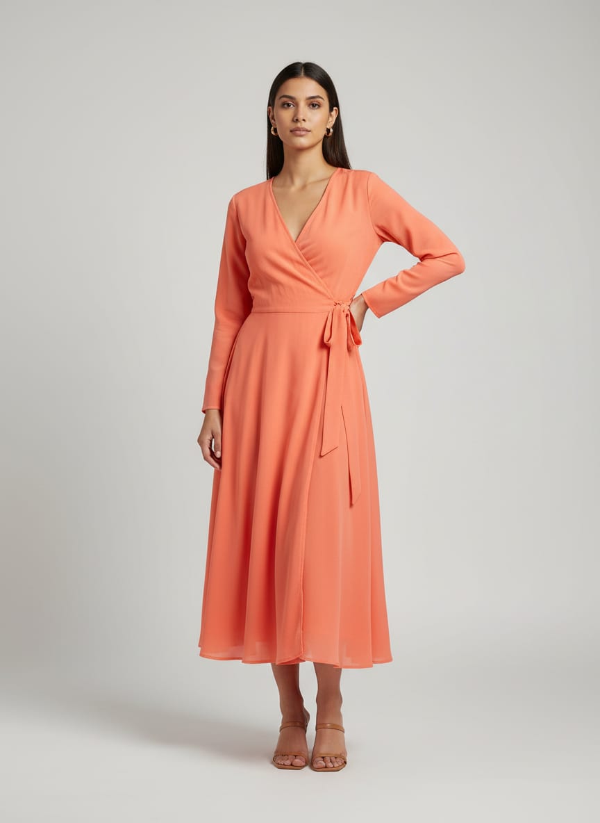 Dark Peach Colour Natural Crepe Plain Dyed Fabric