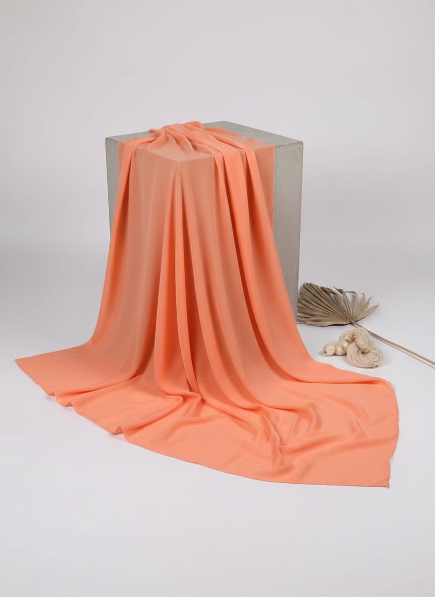 Peach Natural Crepe Plain Dyed Fabric