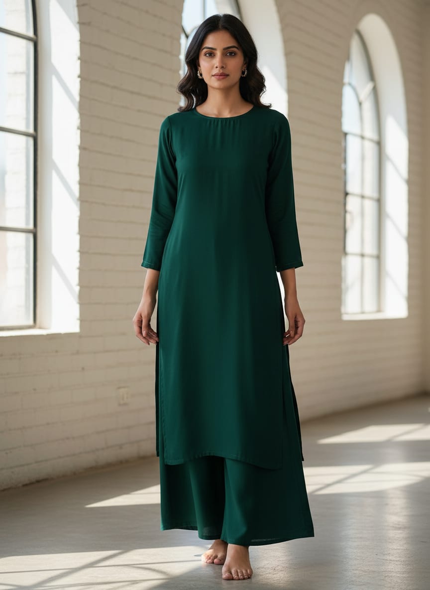 Bottal Green Colour Natural Crepe Plain Dyed Fabric