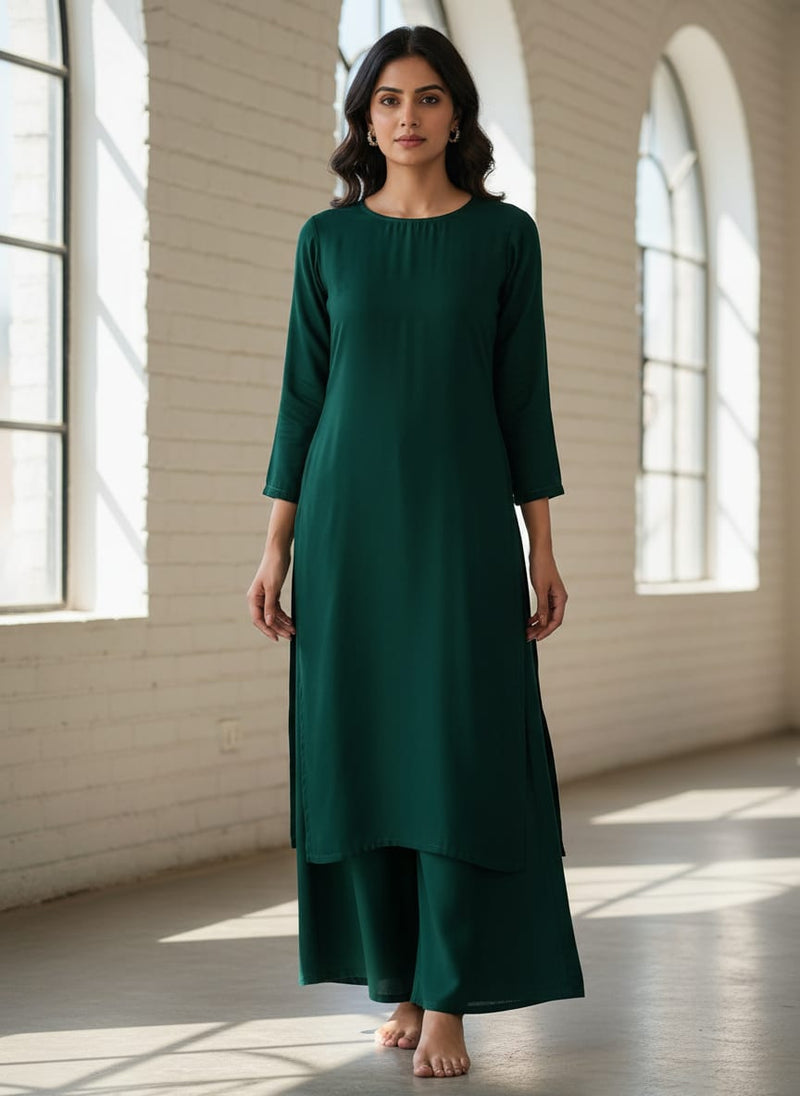 Bottal Green Colour Natural Crepe Plain Dyed Fabric