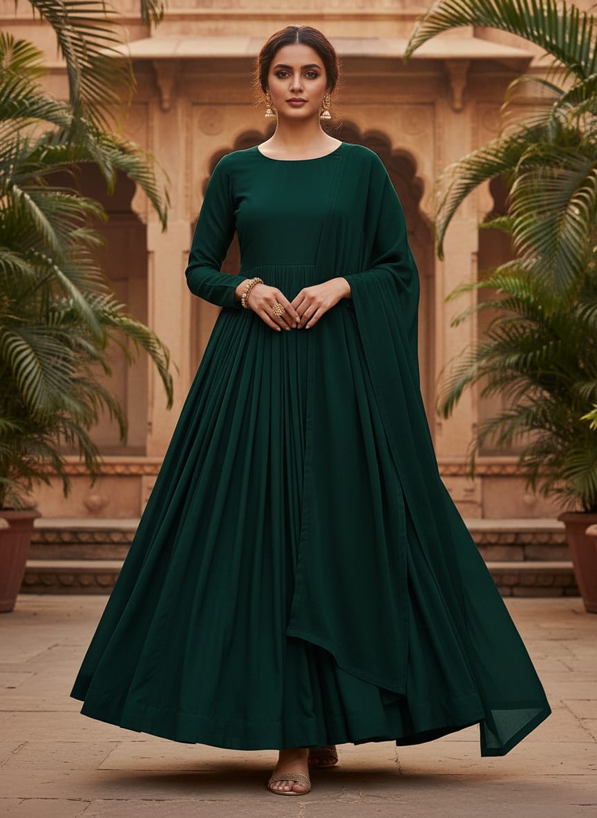 Bottal Green Colour Natural Crepe Plain Dyed Fabric