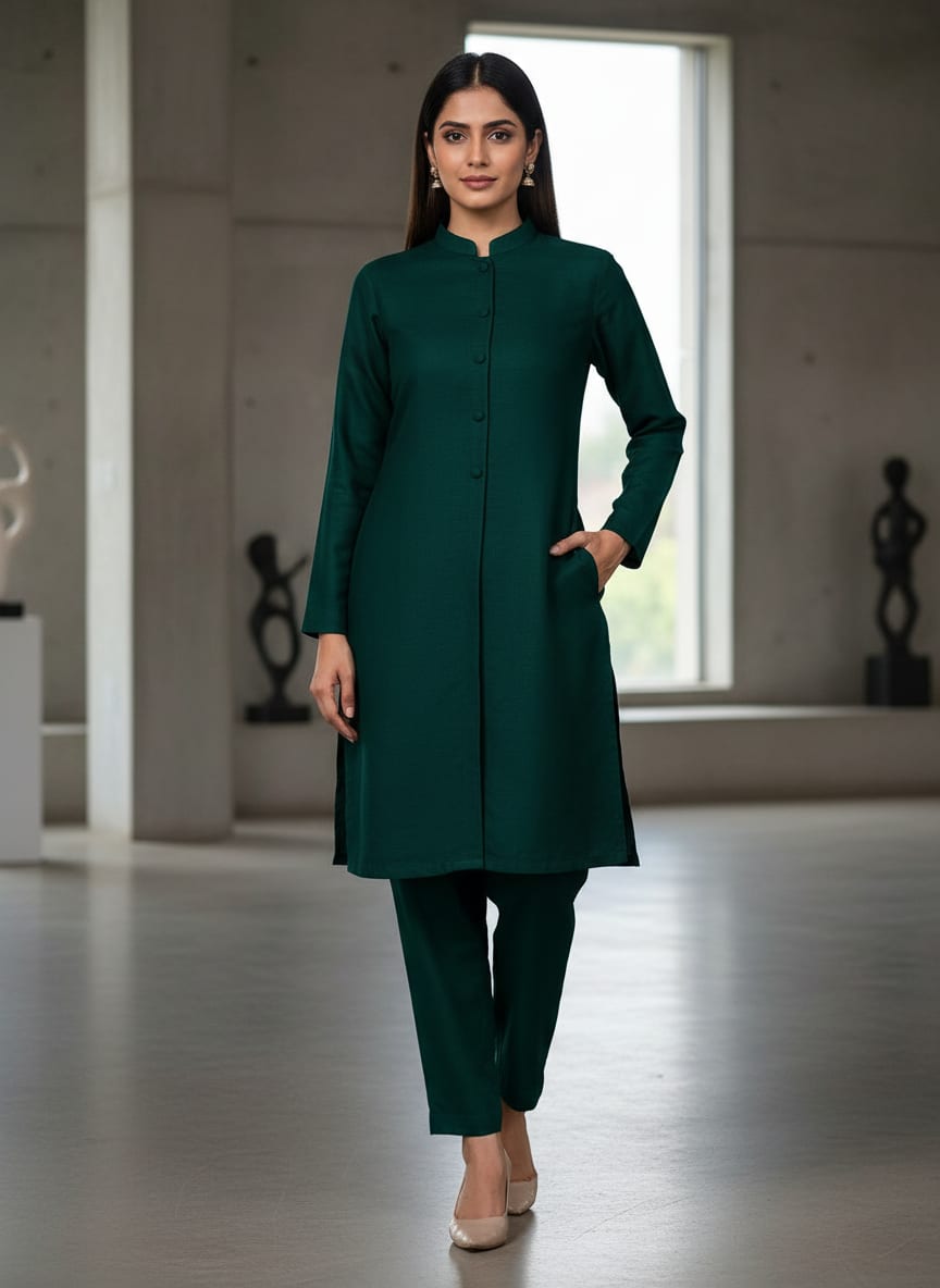 Bottal Green Colour Natural Crepe Plain Dyed Fabric