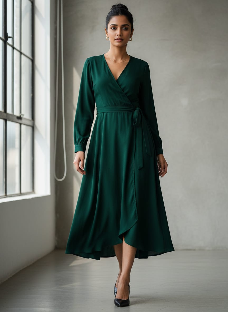 Bottal Green Colour Natural Crepe Plain Dyed Fabric