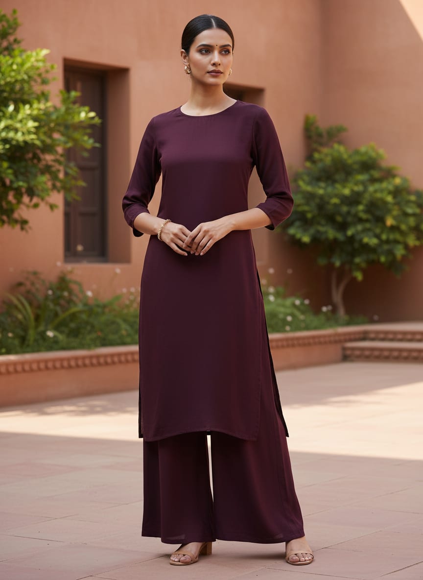 Wine Colour Natural Crepe Plain Dyed Fabric