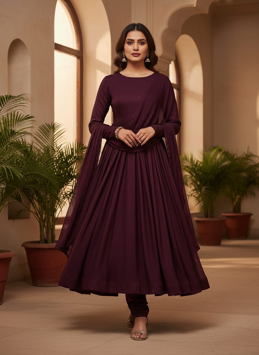 Wine Colour Natural Crepe Plain Dyed Fabric