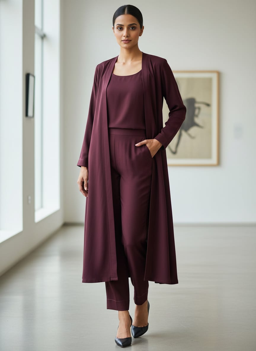 Wine Colour Natural Crepe Plain Dyed Fabric