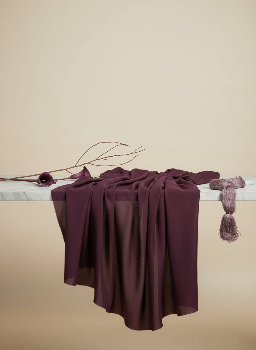 Wine Colour Natural Crepe Plain Dyed Fabric