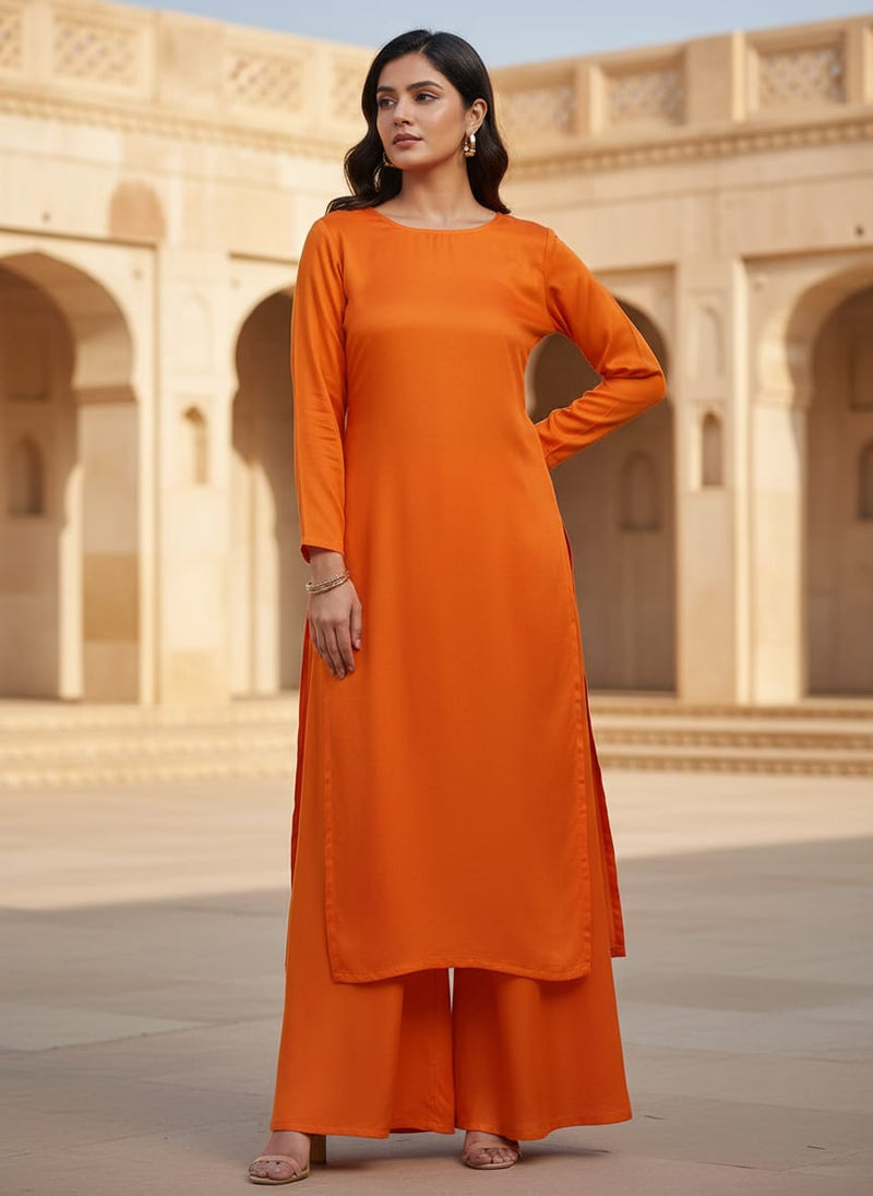 Orange Colour Natural Crepe Plain Dyed Fabric