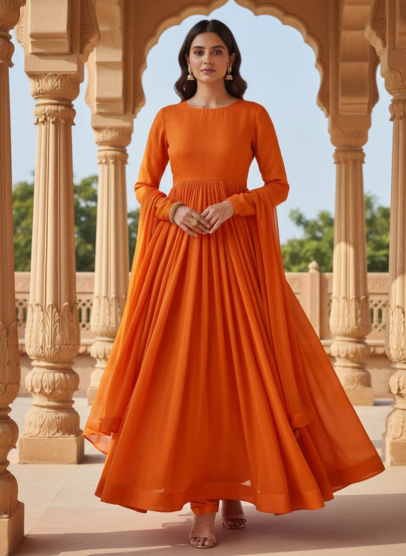 Orange Colour Natural Crepe Plain Dyed Fabric