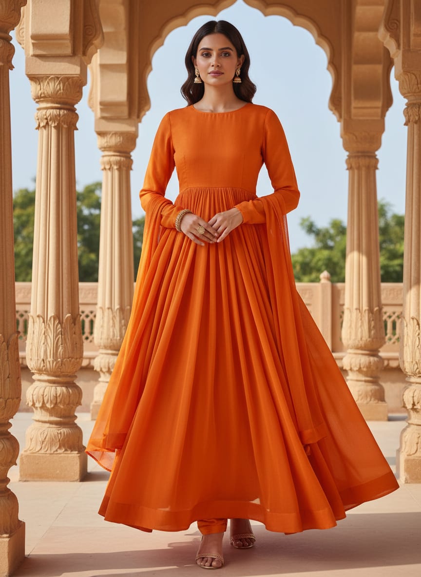 Orange Colour Natural Crepe Plain Dyed Fabric