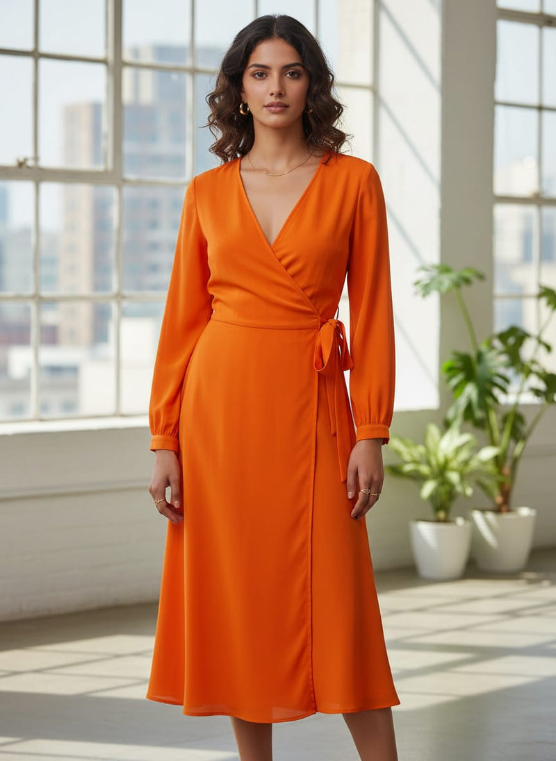 Orange Colour Natural Crepe Plain Dyed Fabric
