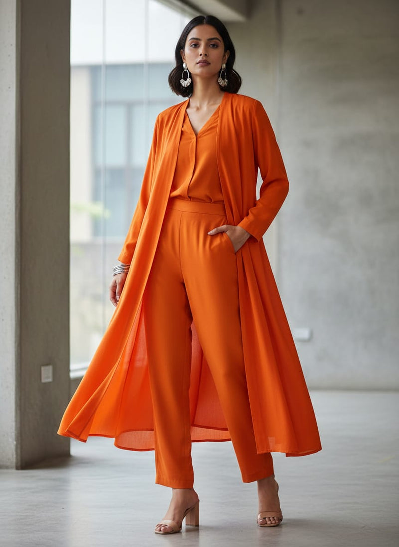Orange Colour Natural Crepe Plain Dyed Fabric