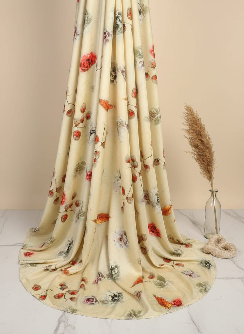 Morden Gradient Colourful Leaves With Roses Digital Printed Fabric - Silk Crepe