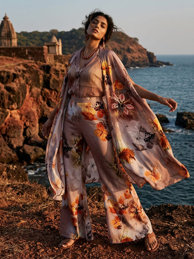 Pink Autumnal Hydrangea Floral Silk Crepe Digital Printed Fabric