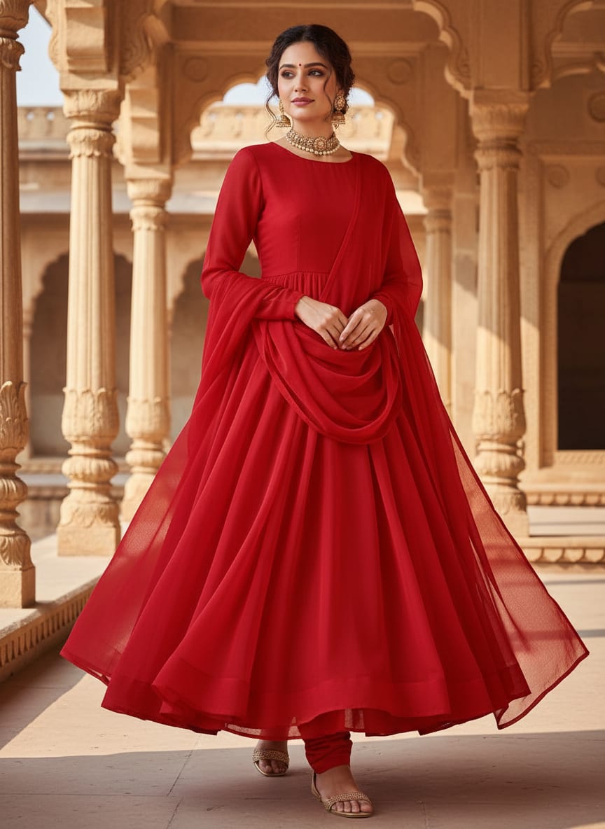 Red Colour Pure Organza Plain Dyed Fabric