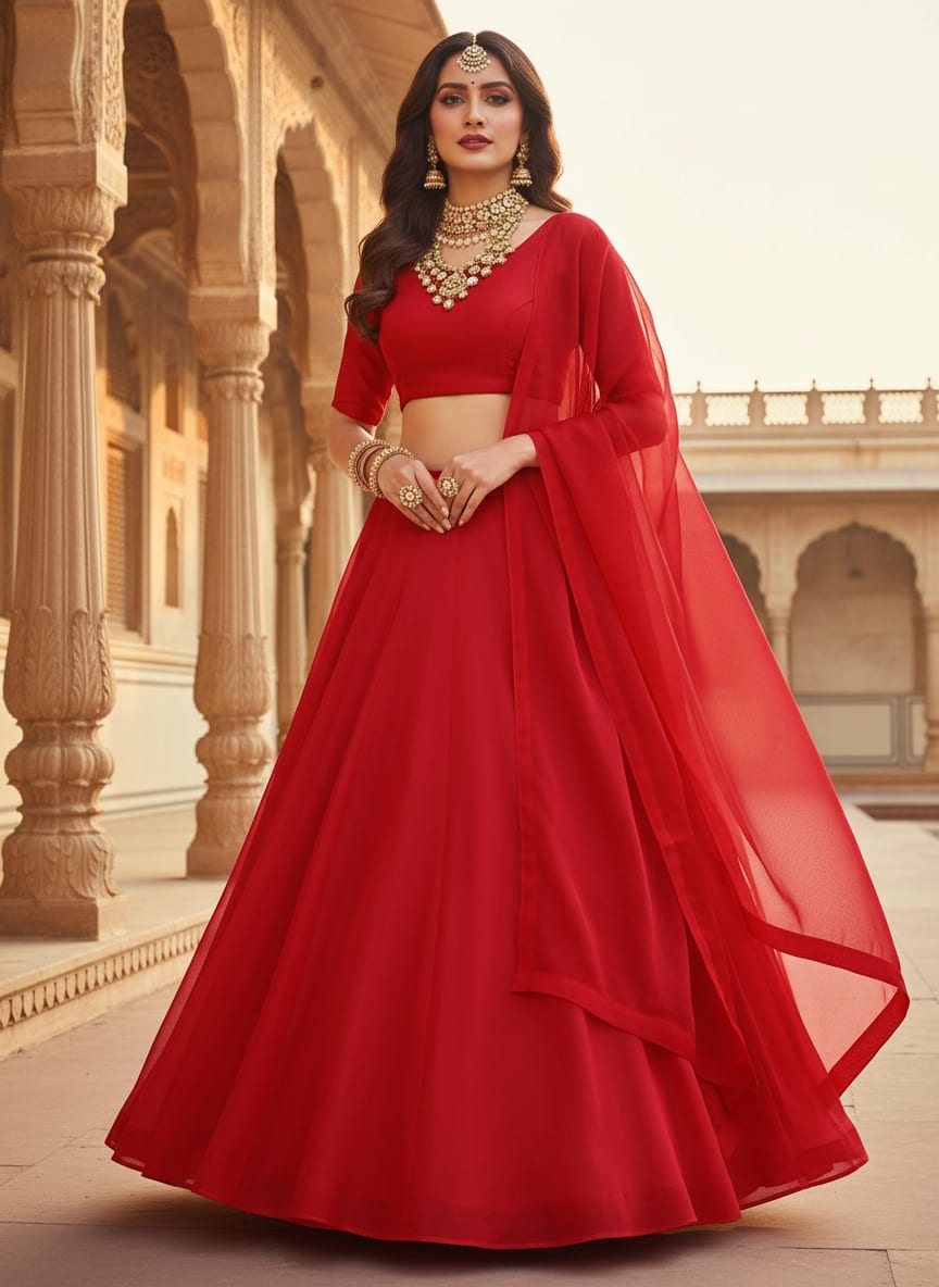 Red Colour Pure Organza Plain Dyed Fabric