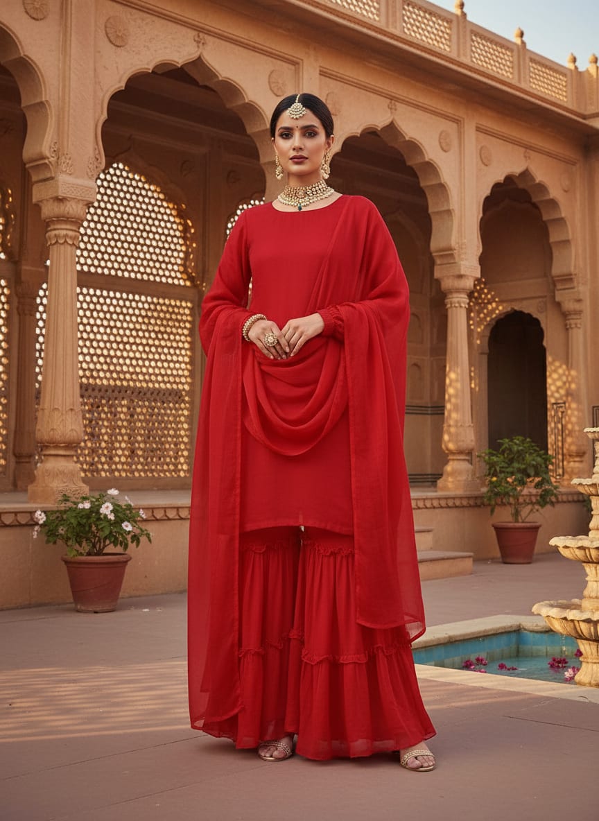 Red Colour Pure Organza Plain Dyed Fabric