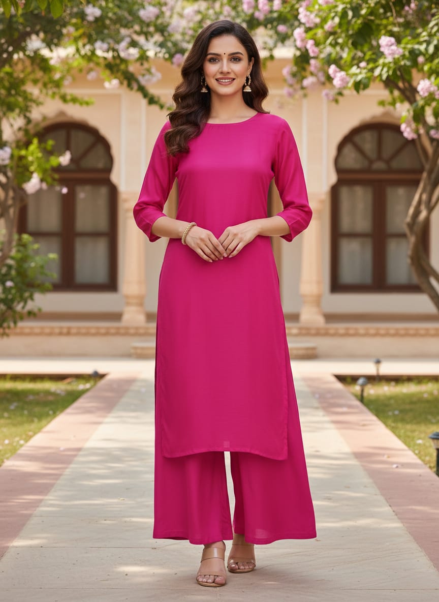 Pink Colour Natural Crepe Plain Dyed Fabric