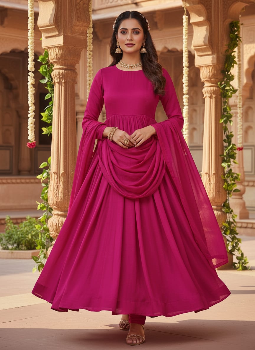 Pink Colour Natural Crepe Plain Dyed Fabric