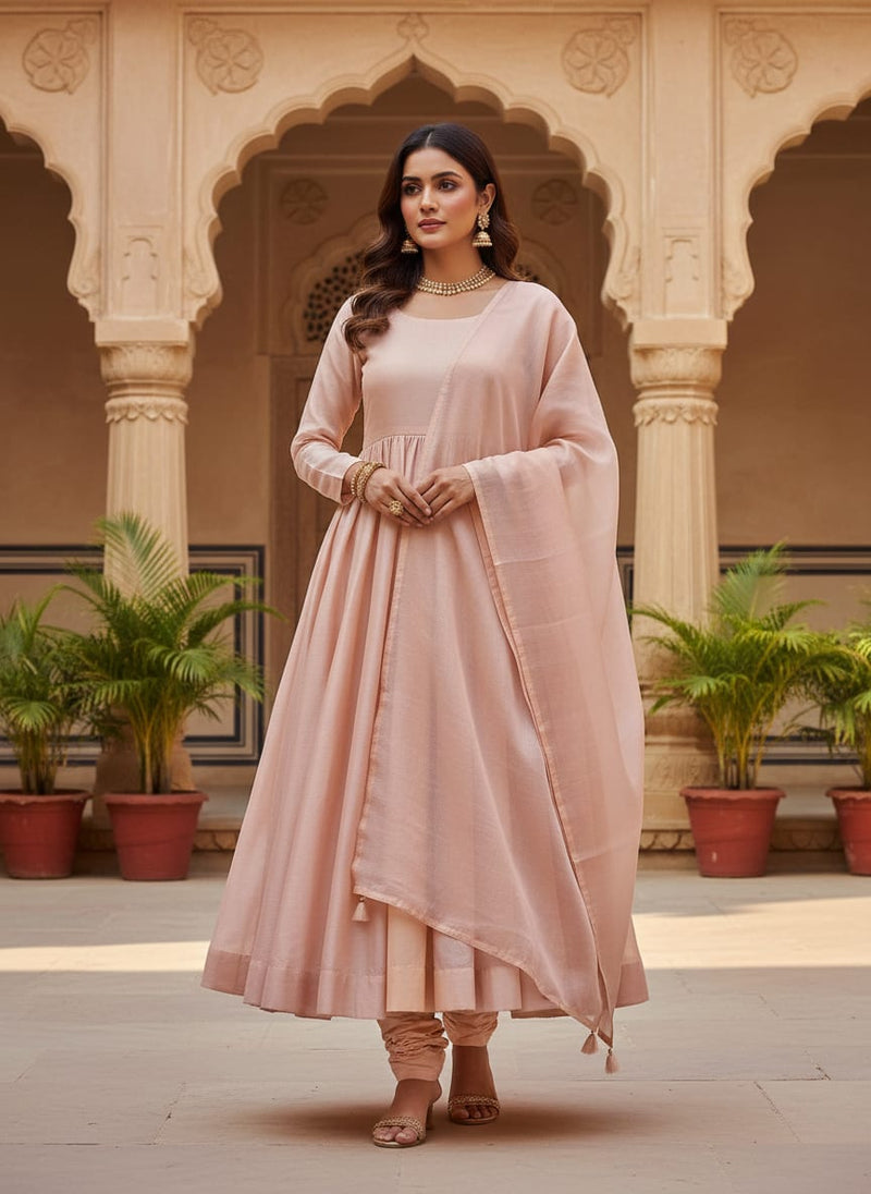Peach Colour Upada Silk Plain Dyed Fabric