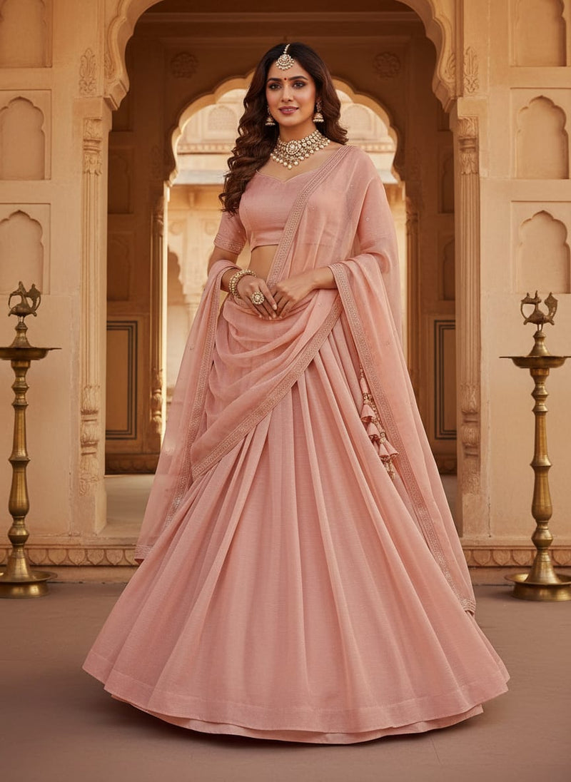 Peach Colour Upada Silk Plain Dyed Fabric