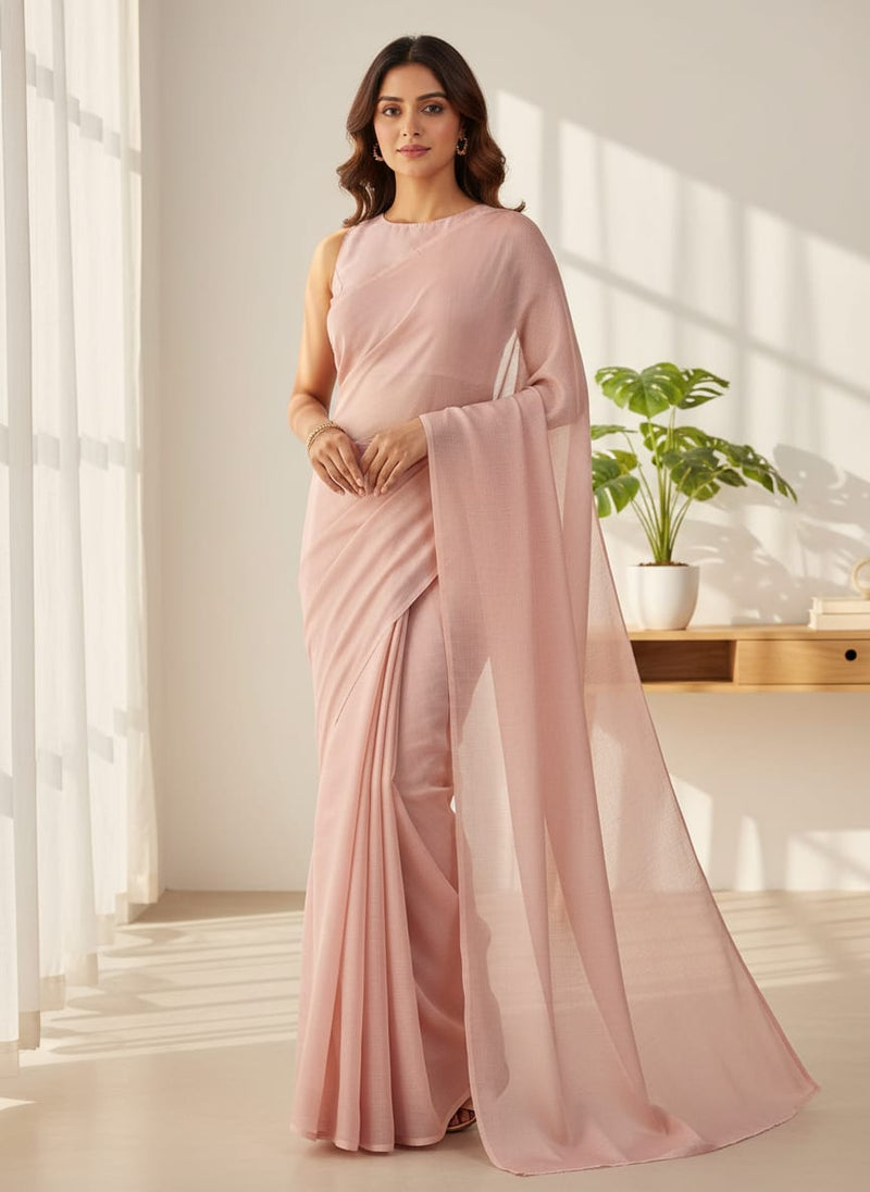 Peach Colour Upada Silk Plain Dyed Fabric