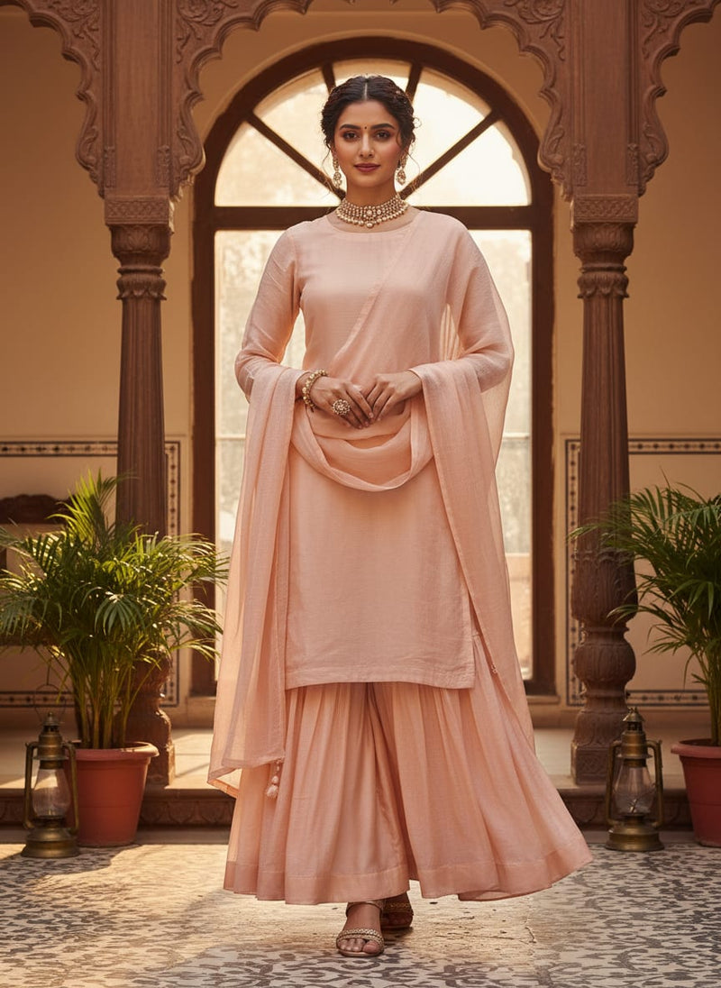 Peach Colour Upada Silk Plain Dyed Fabric
