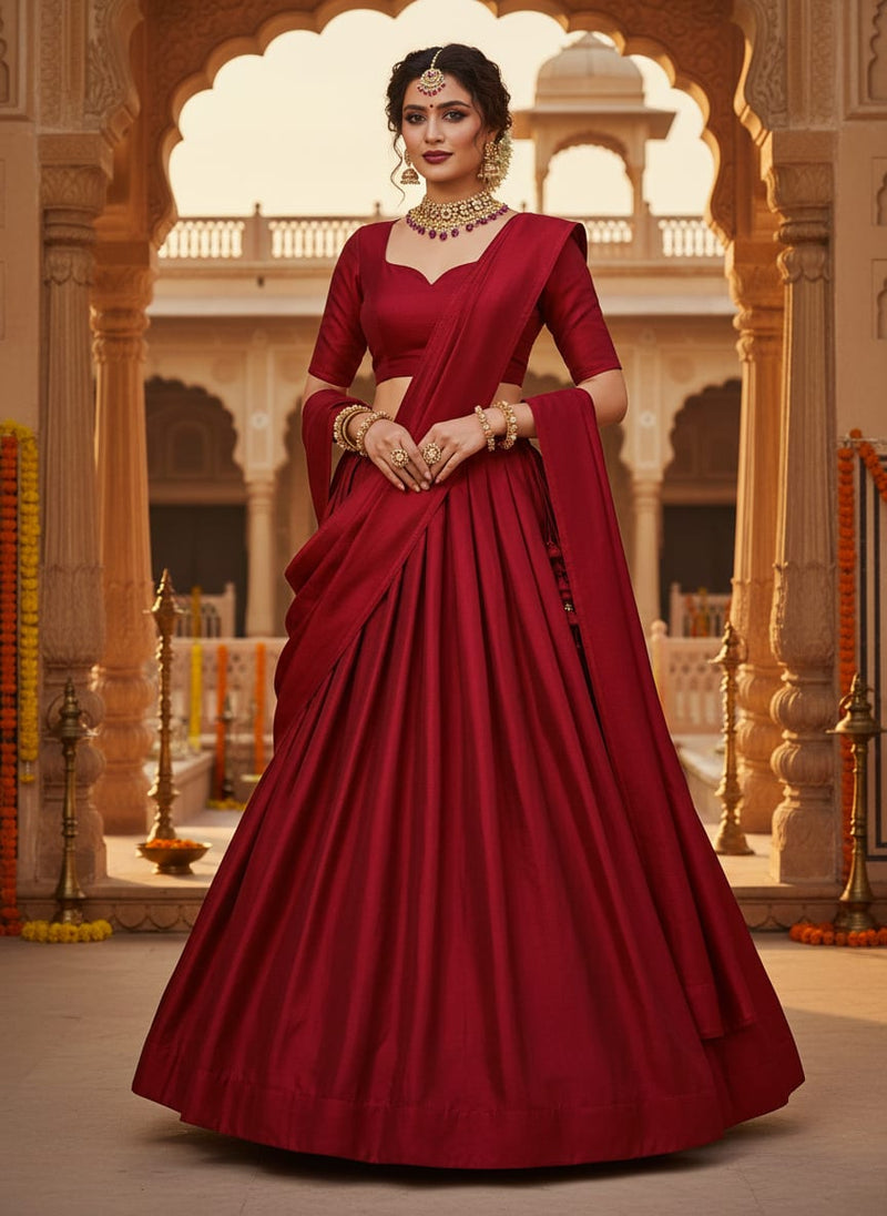 Red Colour Upada Silk Plain Dyed Fabric