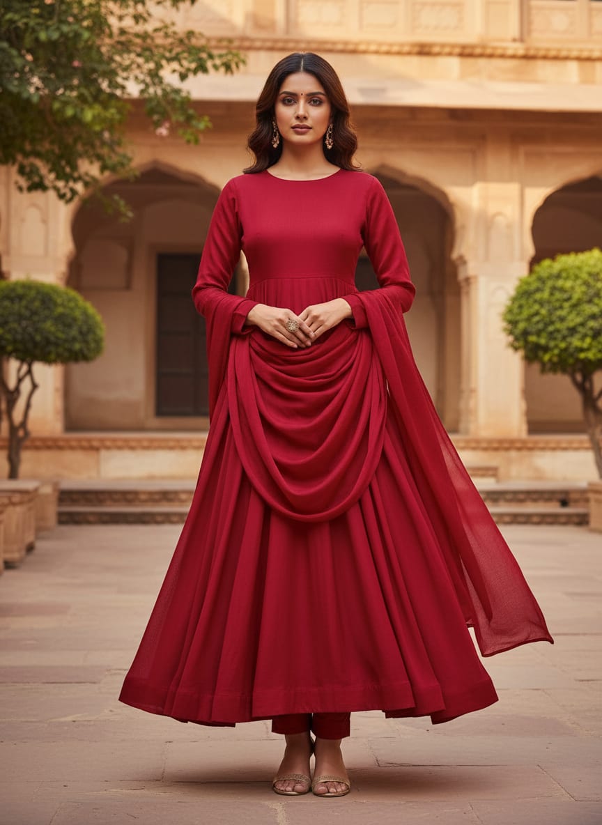 Red Colour Upada Silk Plain Dyed Fabric