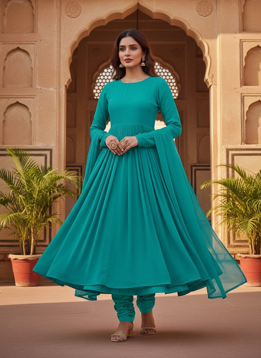 Rama Blue Colour Pure Chinon Plain Dyed Fabric