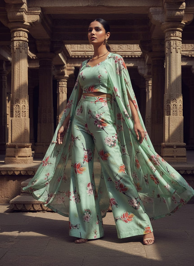 Beautiful Pink Floral With Red Leaves Digital Printed Fabric - Silk Crepe