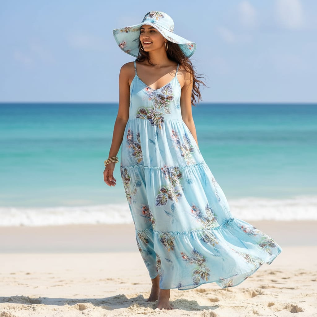 Winter Cool Colour Freezy Leaves Digital Printed Fabric - Silk Crepe