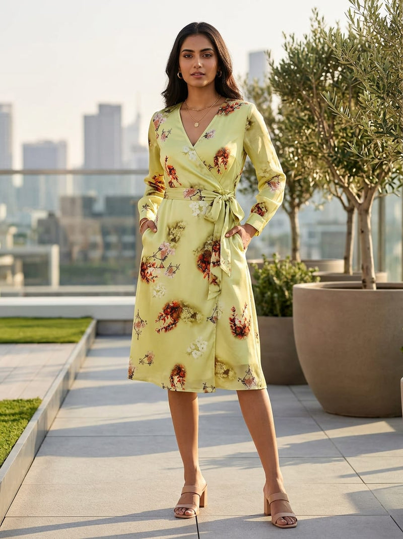 Cream Watercolor Floral Branch Silk Crepe Digital Printed Fabric