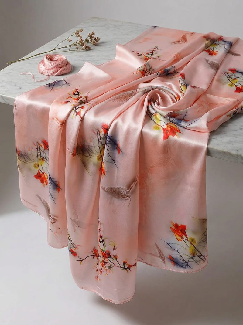 Peach Watercolour Floral Branch Japan Satin Digital Printed Fabric
