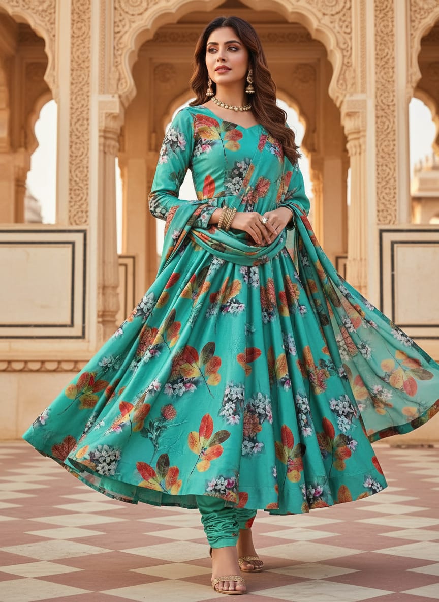 Decorative Orange Kudampuli With Blue Oasis Colour Digital Printed Fabric - Japan Satin