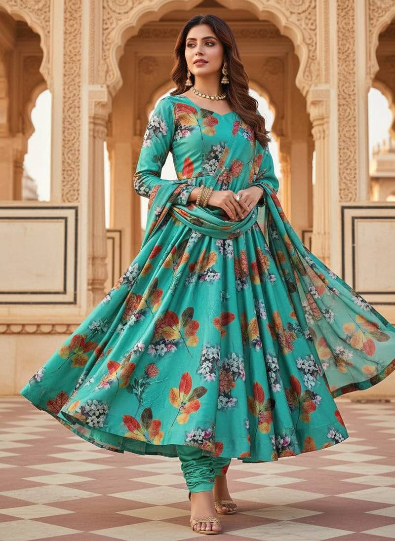 Decorative Orange Kudampuli With Blue Oasis Colour Digital Printed Fabric - Japan Satin