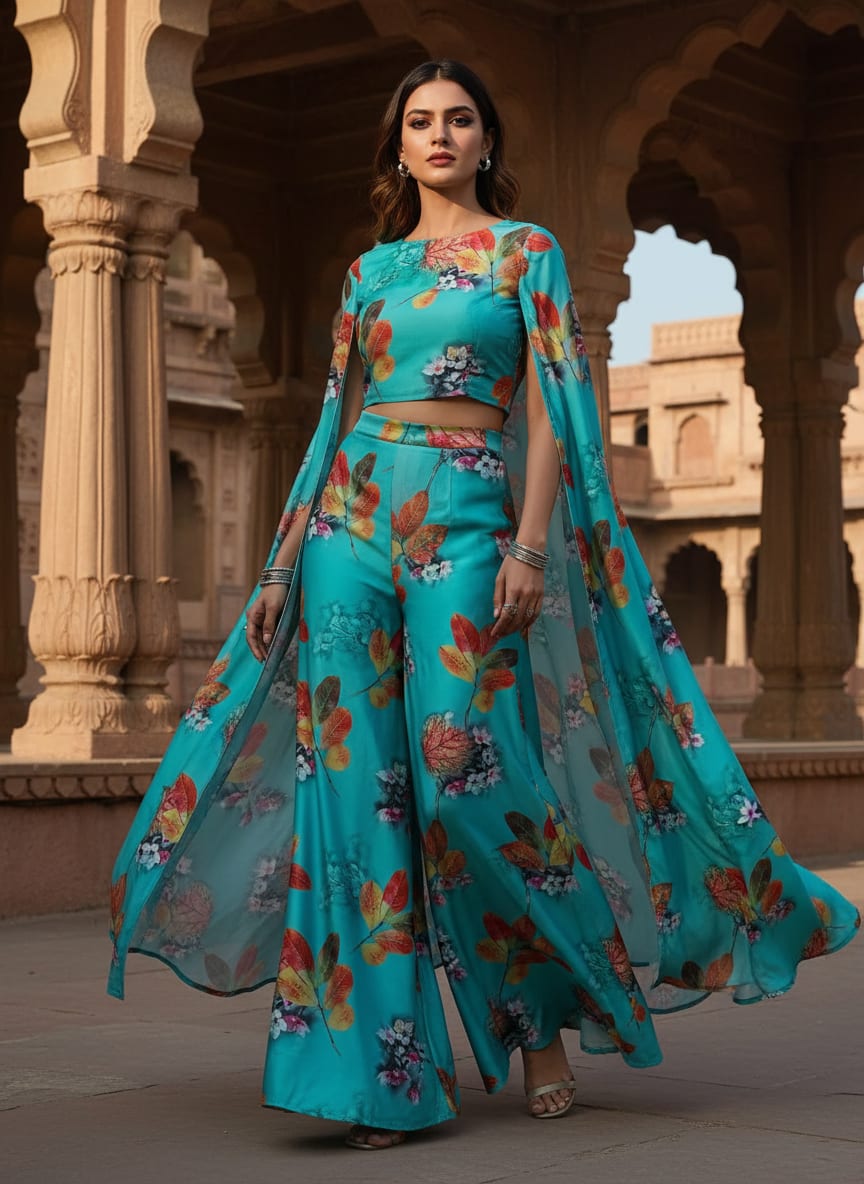 Decorative Orange Kudampuli With Blue Oasis Colour Digital Printed Fabric - Japan Satin