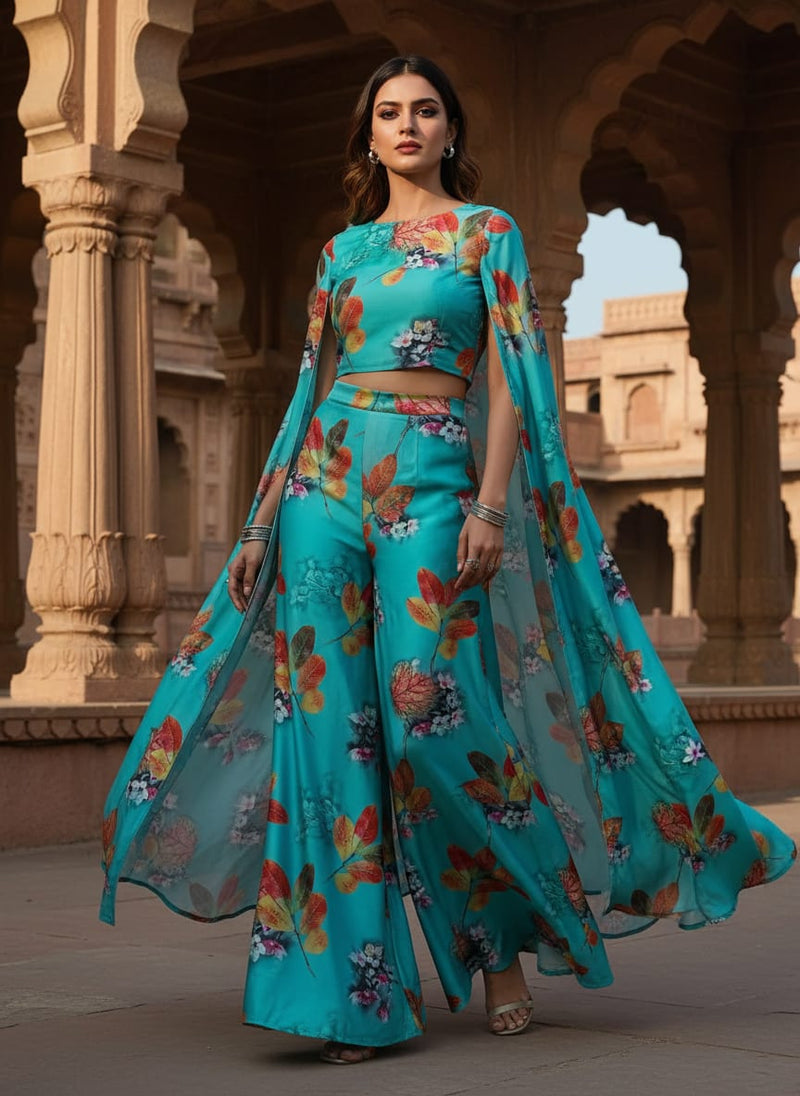 Decorative Orange Kudampuli With Blue Oasis Colour Digital Printed Fabric - Japan Satin