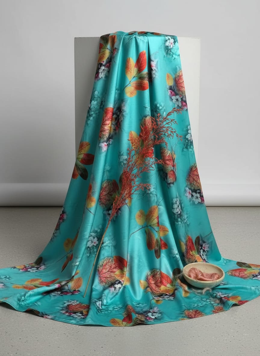 Decorative Orange Kudampuli With Blue Oasis Colour Digital Printed Fabric - Japan Satin