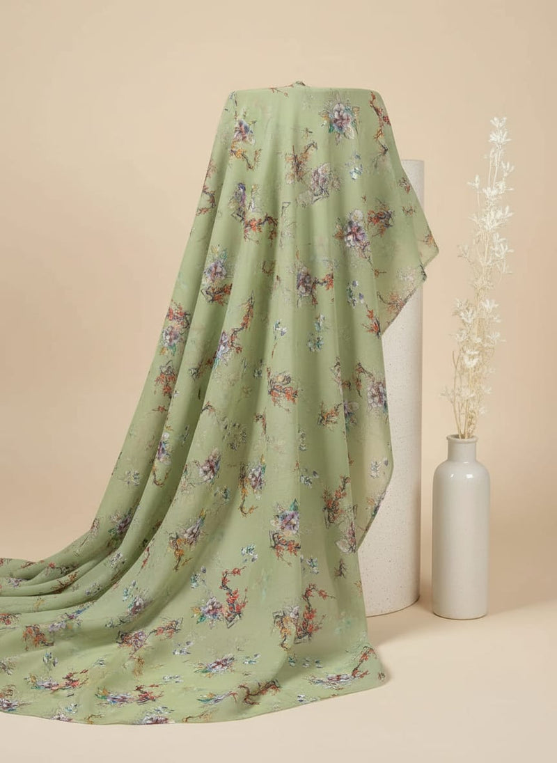 Nature Art Botanical Flower Digital Printed Fabric - Pure Georgette