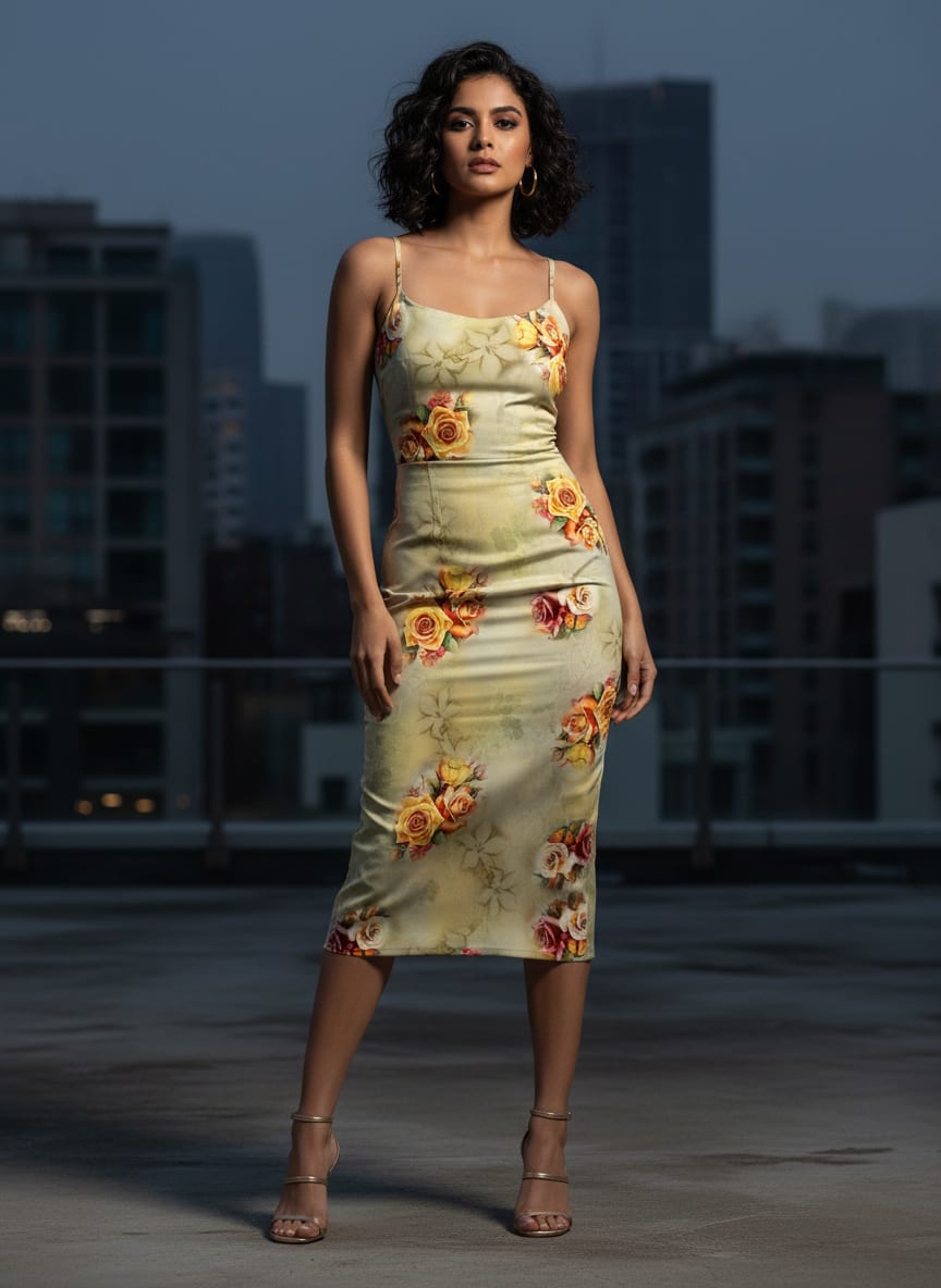Yellow Roses Of Bunch Repeat Digital Printed Fabric - Silk Crepe