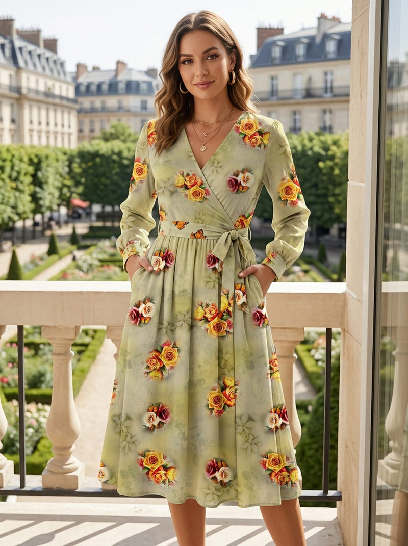 Cream Realistic Rose Bouquet Silk Crepe Digital Printed Fabric