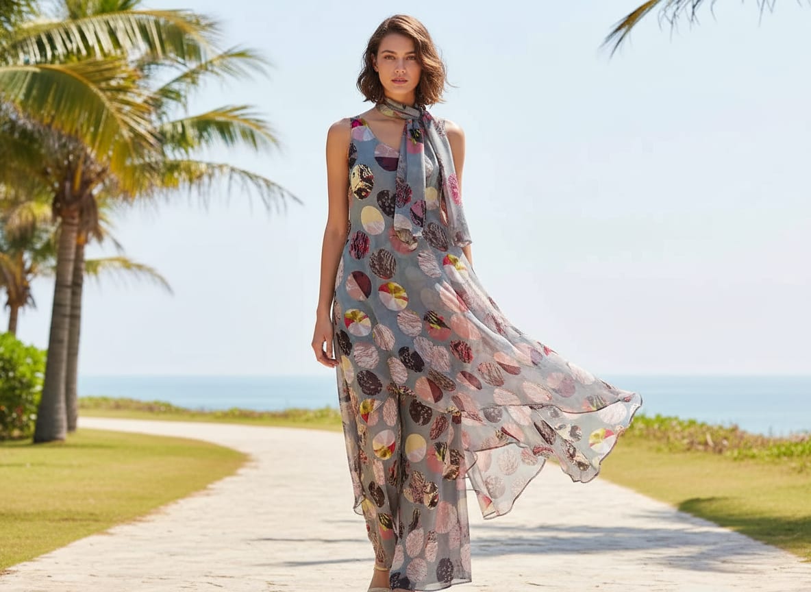 Repeat Downbeat Art In Circle Digital Printed Fabric - Pure Georgette