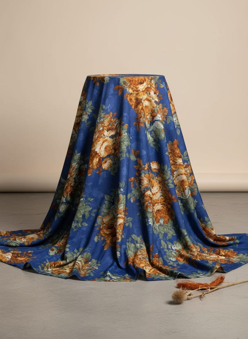 Morden Cathay Spice Colour Roses Digital Printed Fabric - Silk Crepe