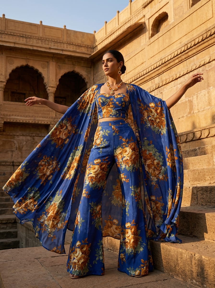 Where Warm Florals Meet a Cool Blue Canvas