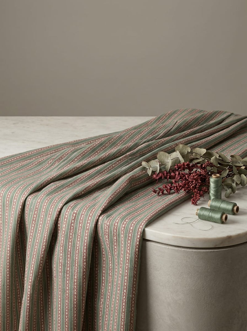 Olive Ethnic Geometric Stripe Weightless Digital Printed Fabric