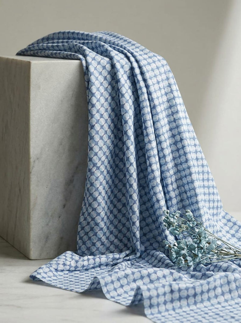 Blue Geometric Overlapping Dots Pure Cotton Digital Printed Fabric