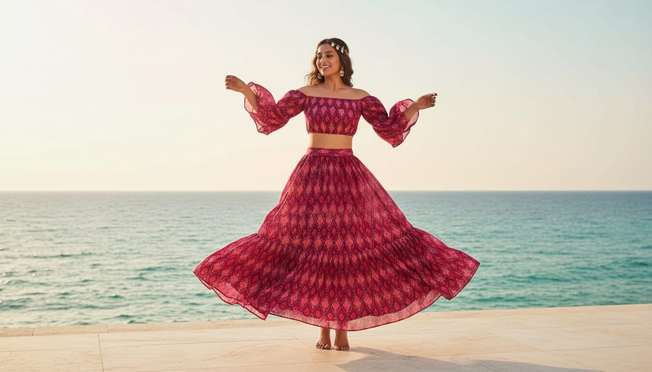 Classic Multi Pattern Ikat Pink Colour Digital Printed Fabric - Weightless