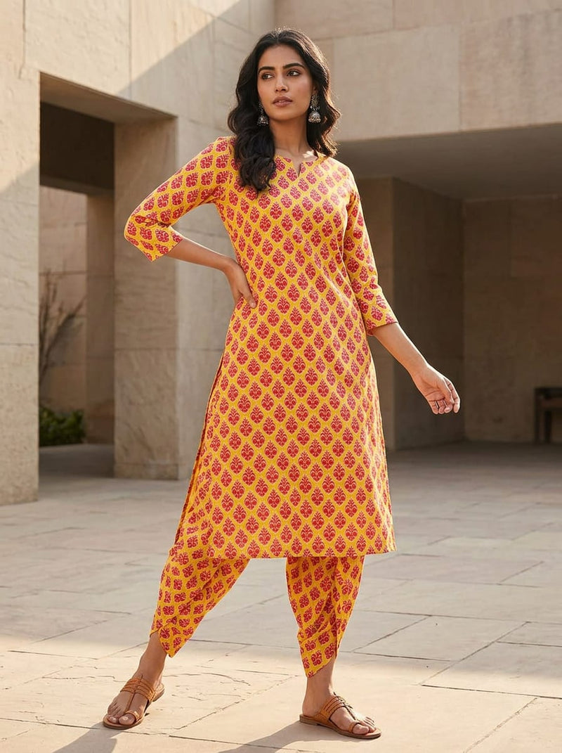Yellow Ethnic Buti Print Pure Cotton Digital Printed Fabric