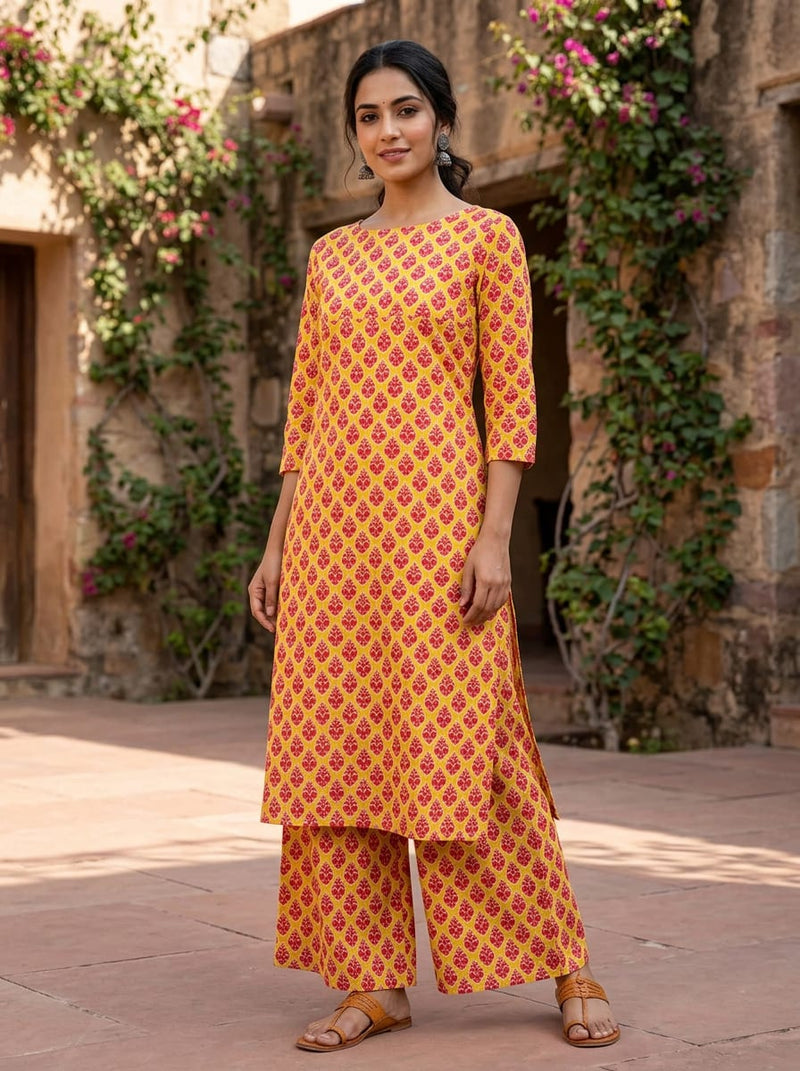 Yellow Ethnic Buti Print Pure Cotton Digital Printed Fabric